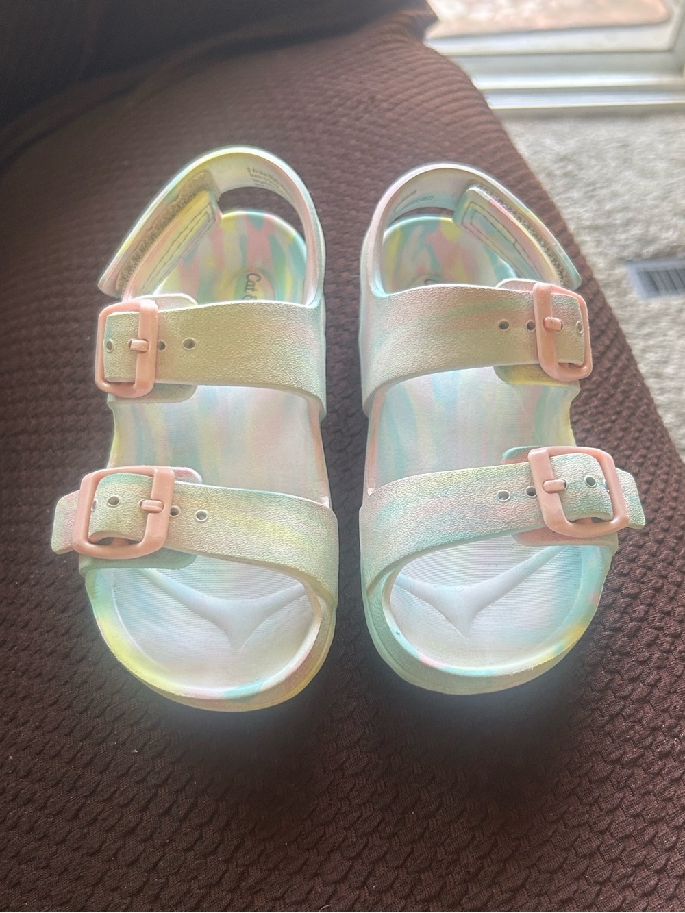 Cat & Jack Kids Pastel Iridescent Heel Velcro or dual straps.